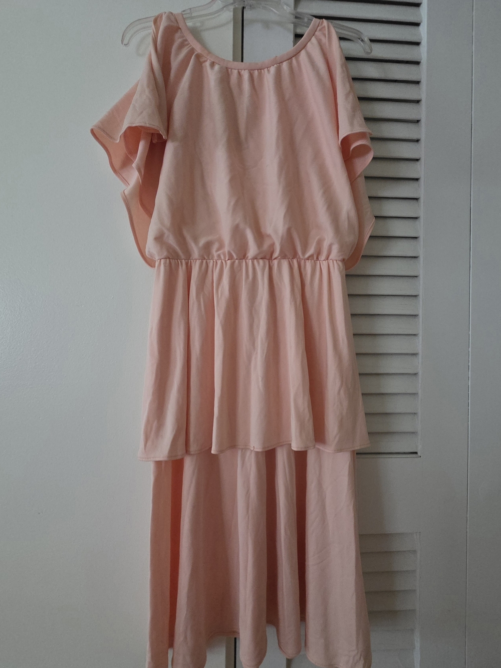 Vintage 70/80's Peach Cold-Shoulder Layered Maxi Dress